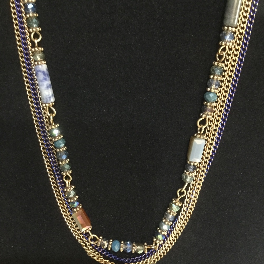 Multi Strand Blue and Gold Necklace