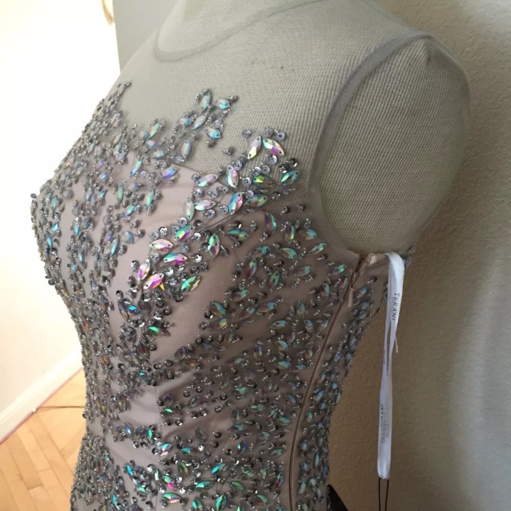 Terani Couture sequined dress illusion neckline
