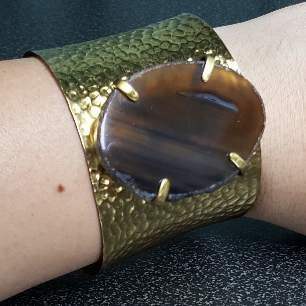 🛑SOLD🛑 Brown Agate Brass Cuff Bracelet