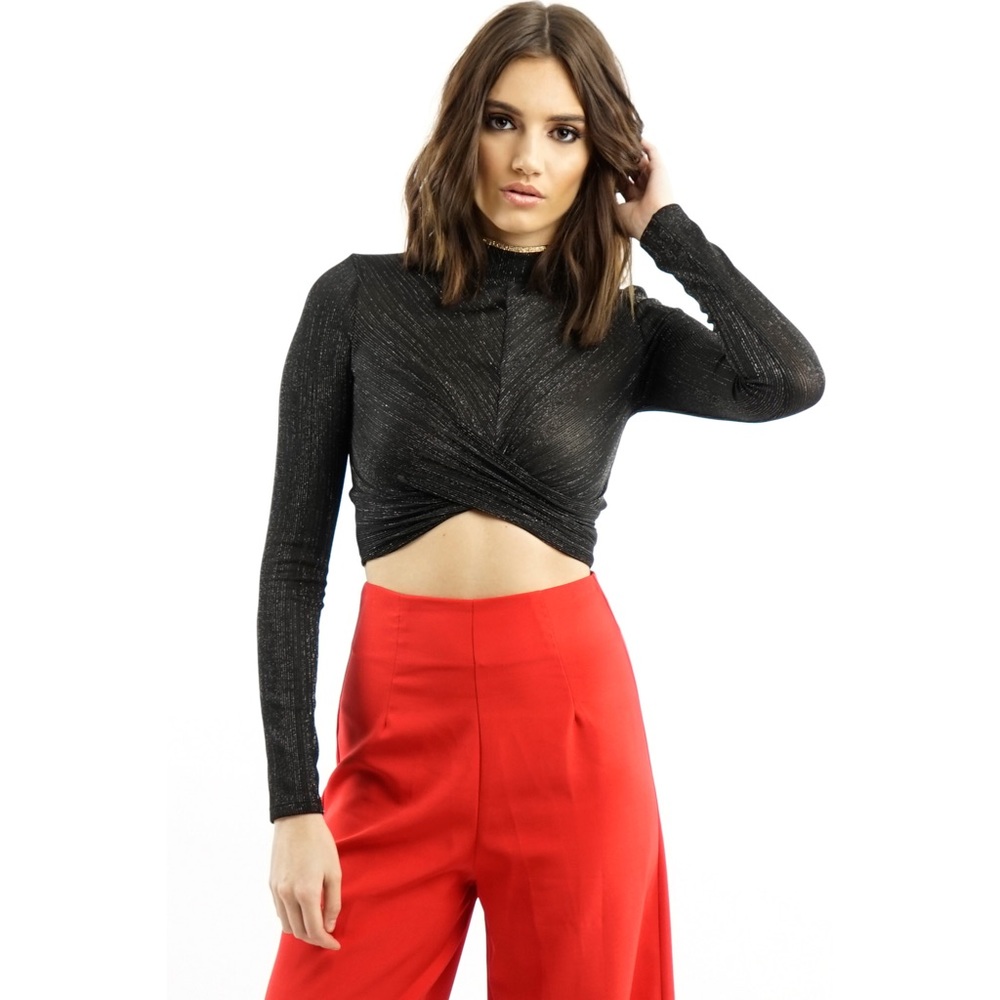 Wrap Front Long Sleeve Shimmer Top - Picture 2 of 5