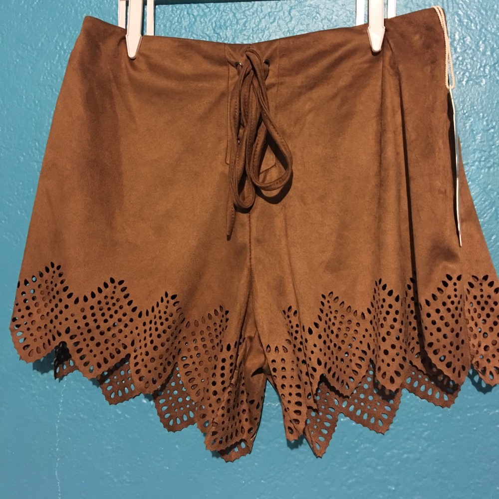 Boho faux suede shorts w/ lace up front ✌🏽 NEW