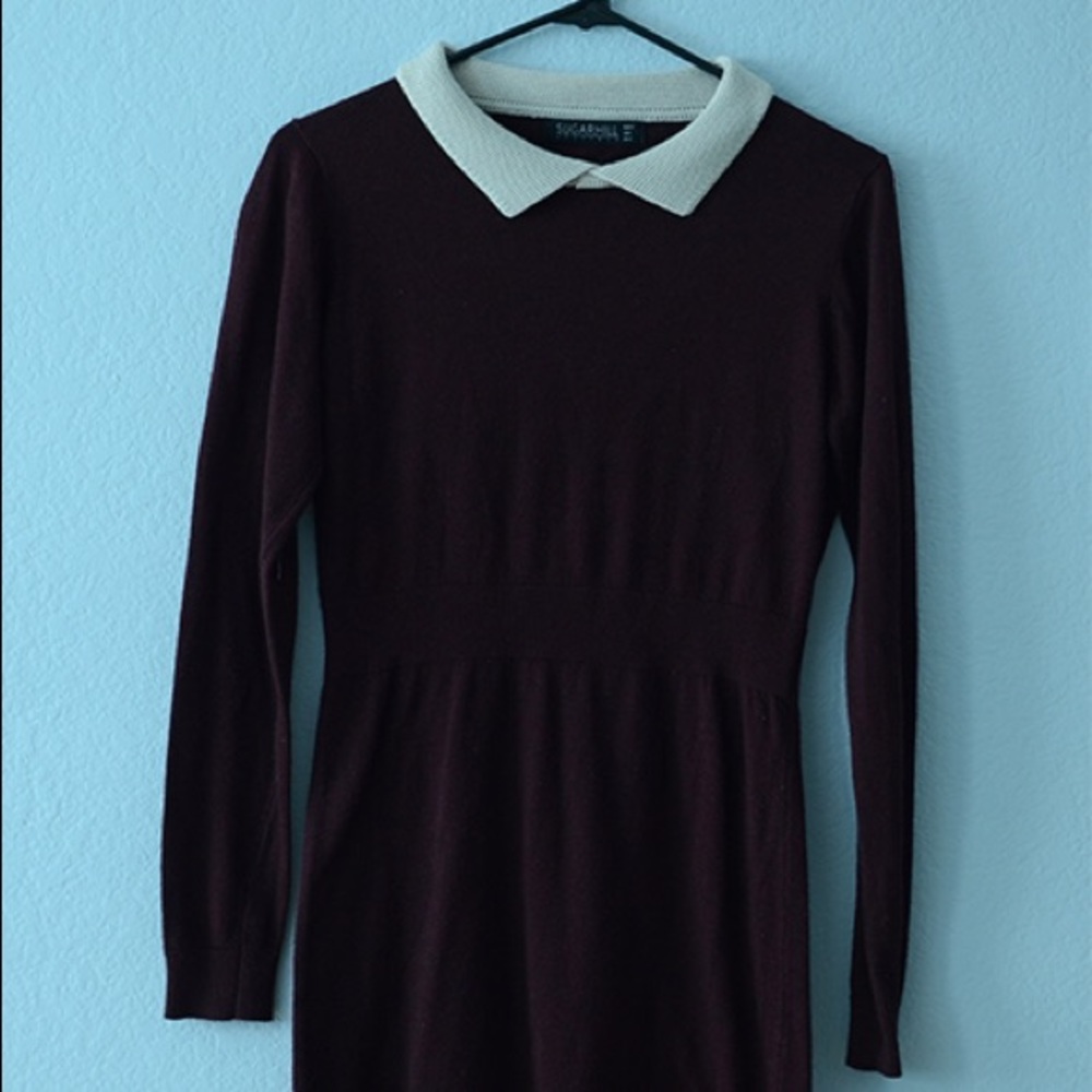 Knit Peter Pan Dress in Maroon