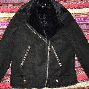 Black faux fur shearling jacket