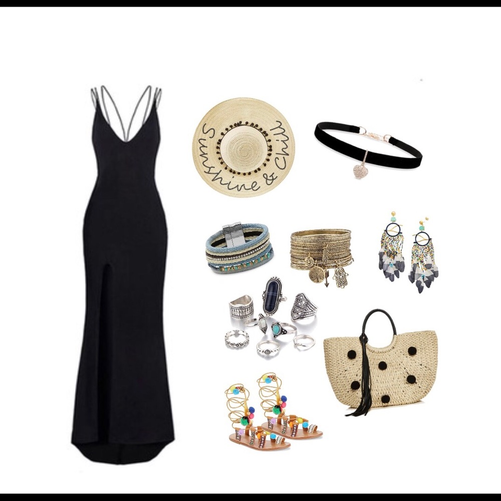 Deep plunge Maxi dress in black SZ S