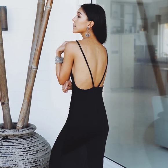 Deep plunge Maxi dress in black SZ S - Picture 7 of 7