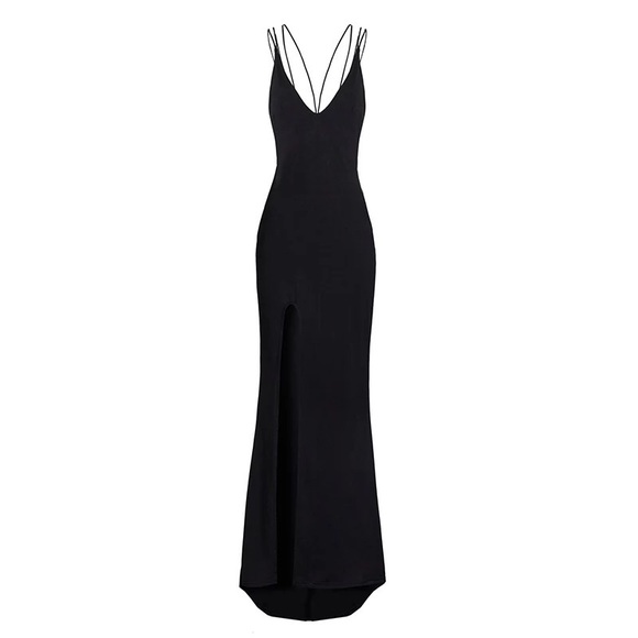 Deep plunge Maxi dress in black SZ S - Picture 2 of 7