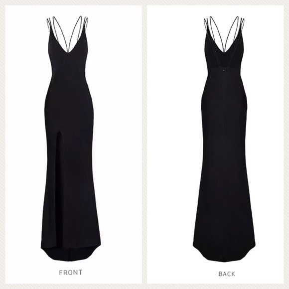 Deep plunge Maxi dress in black SZ S - Picture 3 of 7