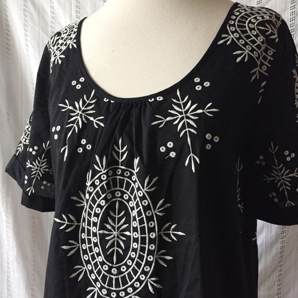 Lost April Black Peasant Embroidered Blouse Top Size Small - Picture 1 of 6