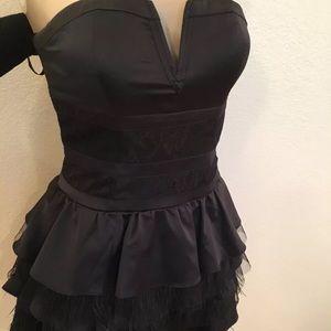 Bebe black Strapless lace feather dress Sz M