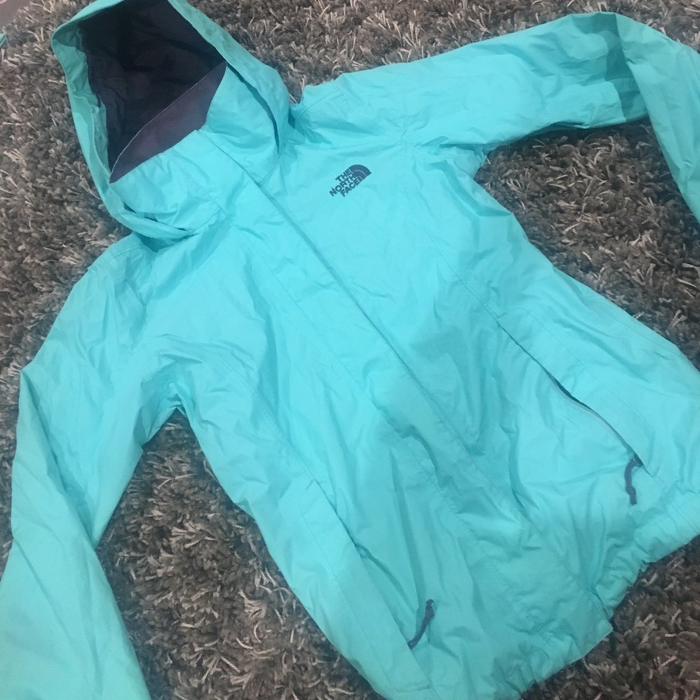Turquoise north face rain jacket