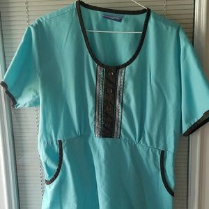 ButterSoft Turquoise and Brown Scrub Top