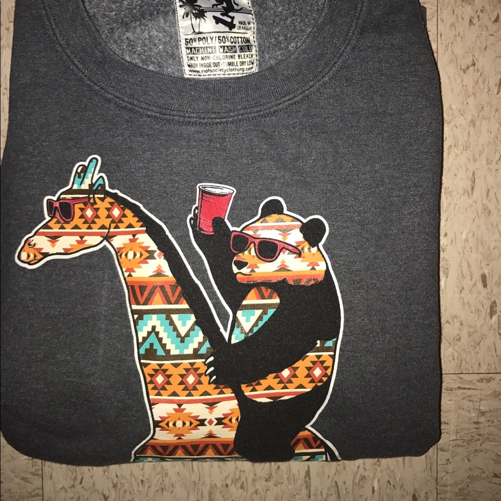 Fun Crewneck Sweatshirt with Panda and Giraffe