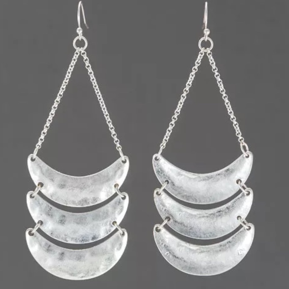 Bohemian silver hammered dangle drop earrings