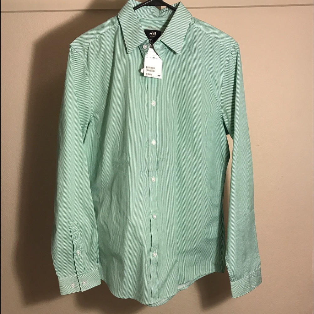 H&M Green and White Button Down