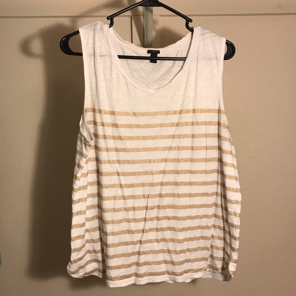 J. Crew White and Gold Striped Tank