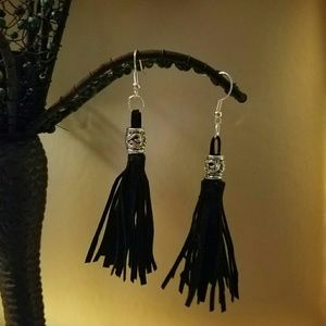 Leather tassel earrings
