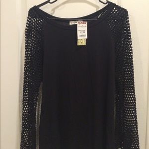 Black Mesh Sleeve T Shirt