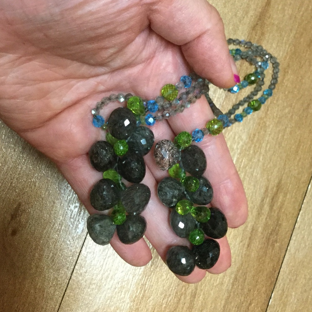 STUNNING 45" LARIAT NECKLACE LABRADORITE QUARTZ
