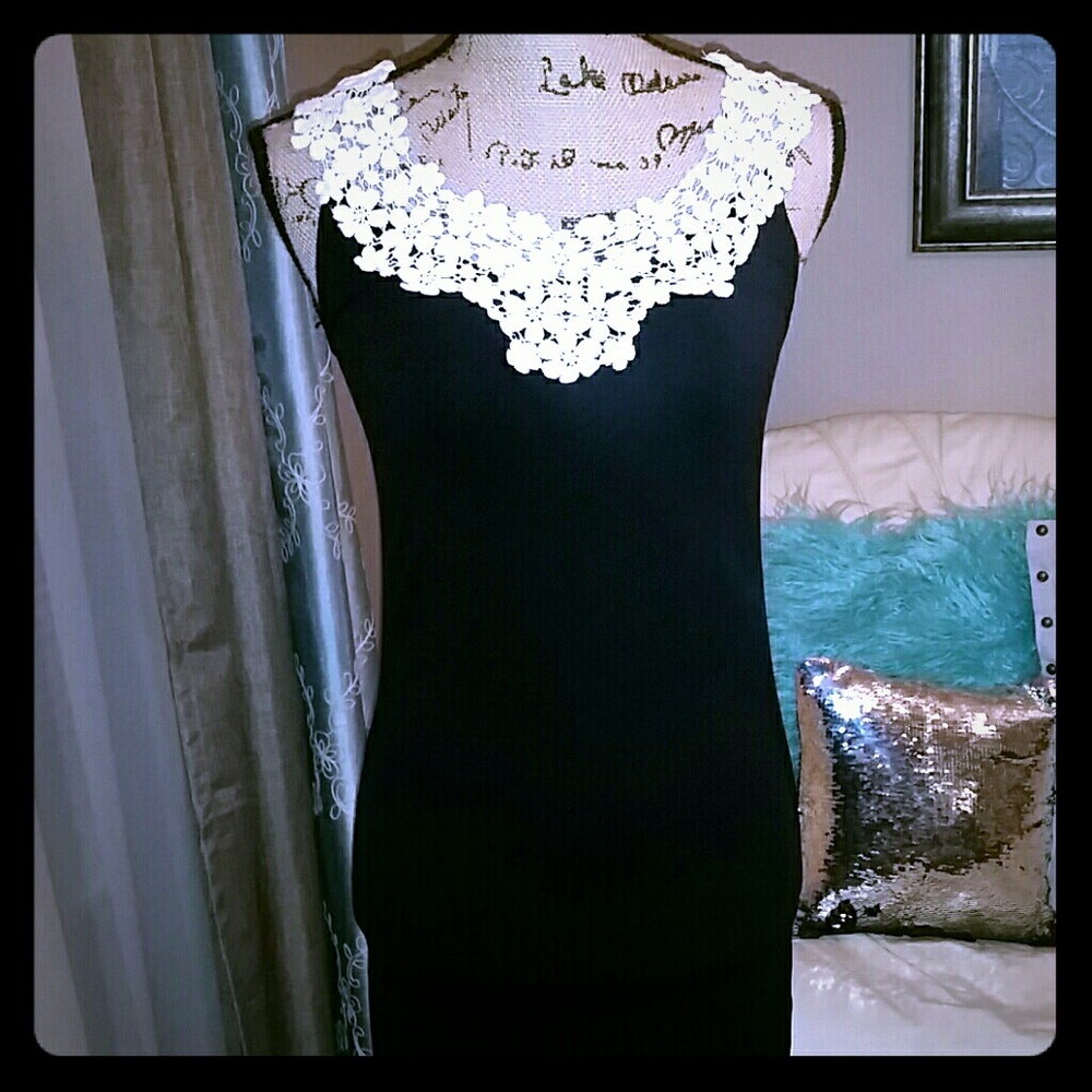 Black little dress with white lace
