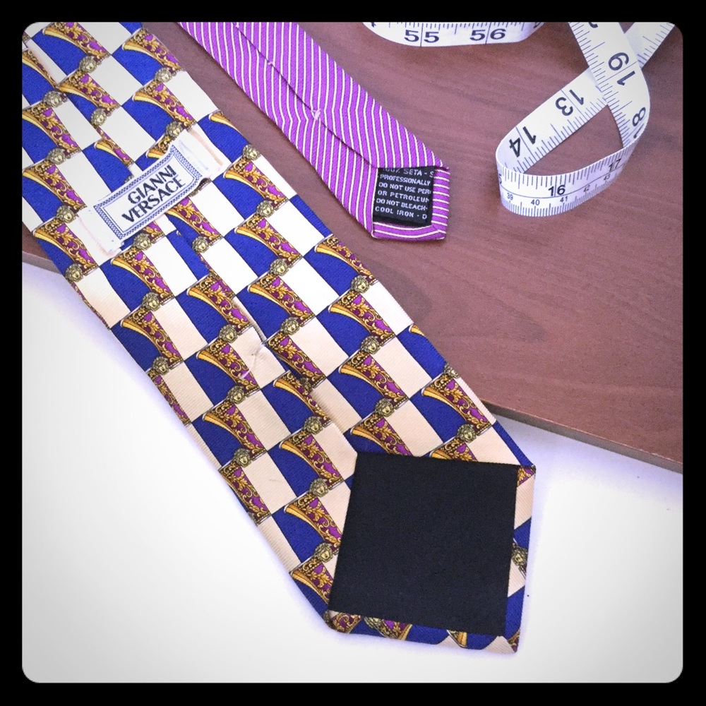 VERSACE Geotide Medusa Checkered Pattern Silk Tie