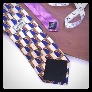 VERSACE Geotide Medusa Checkered Pattern Silk Tie