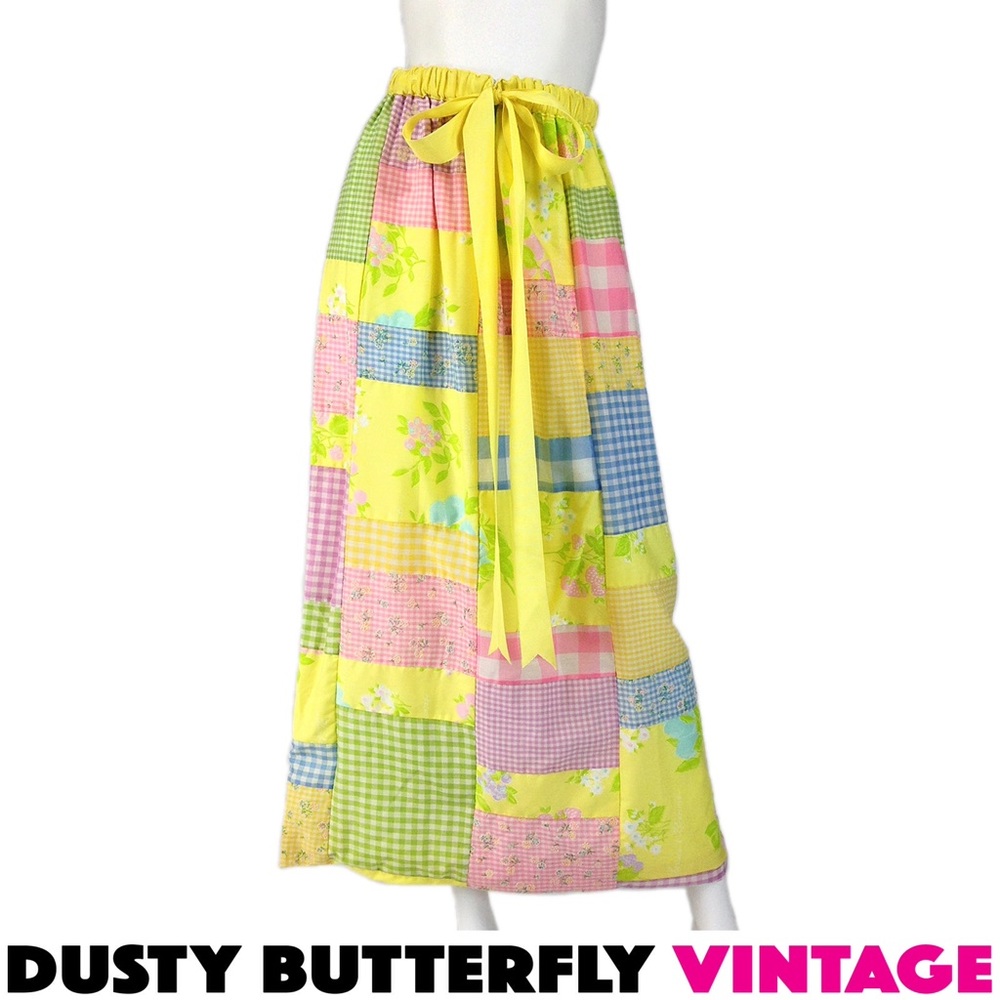 [SOLD]VINTAGE 70s PATCHWORK MAXI SKIRT Pastel KAWA