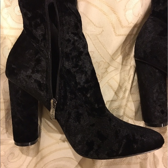 709-ZOEY, 7 Black thigh high crushed velvet boots