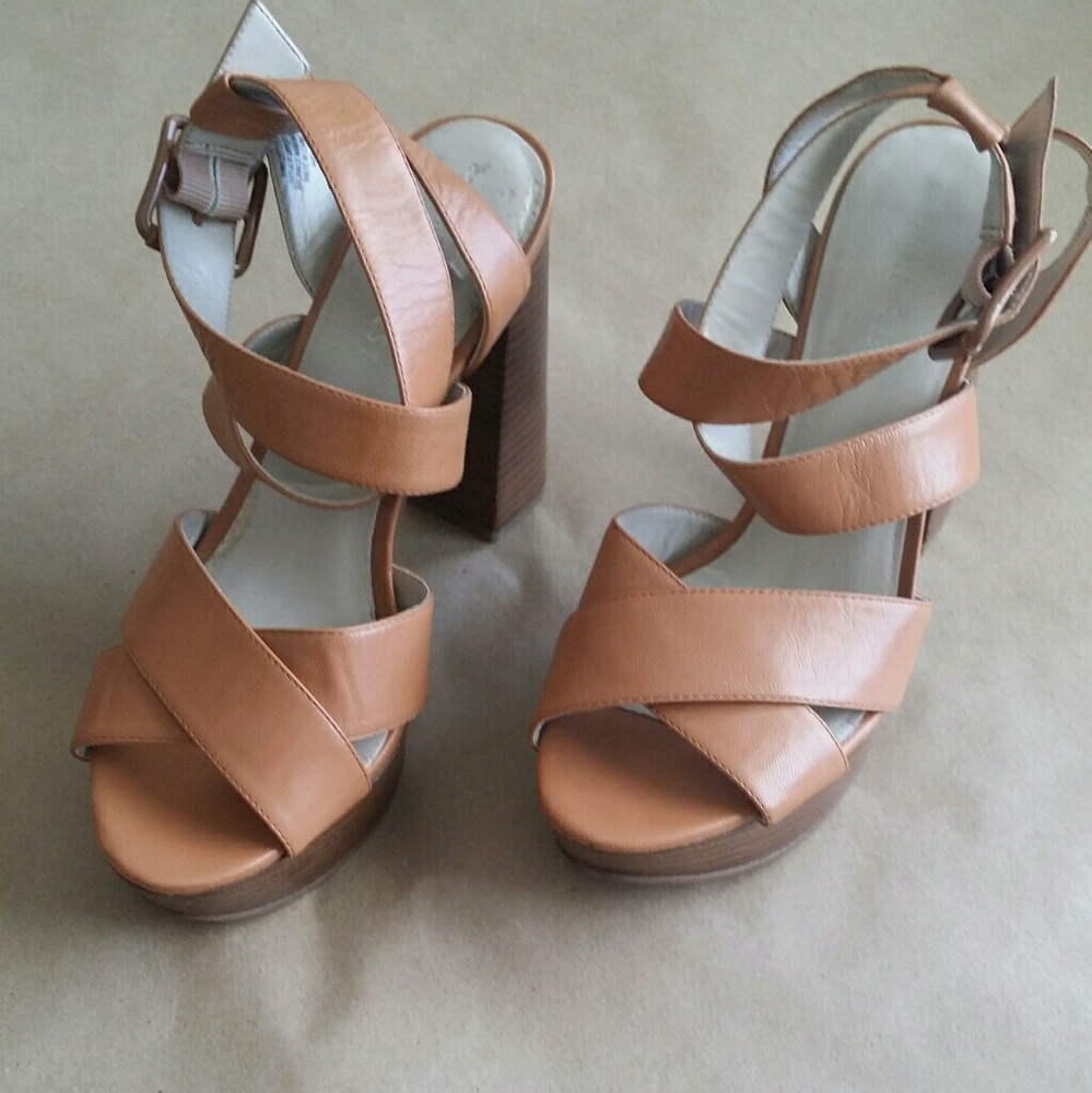 Camel Beige Brown Ankle Strap Sandal Heels