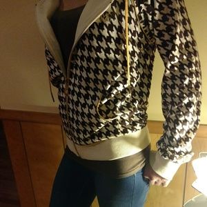 Apple Bottoms jacket and gold shoes