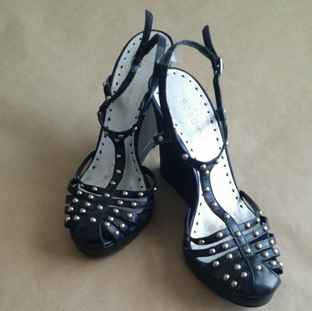 Cute Black with Silver Stud Details, Wedge Heel