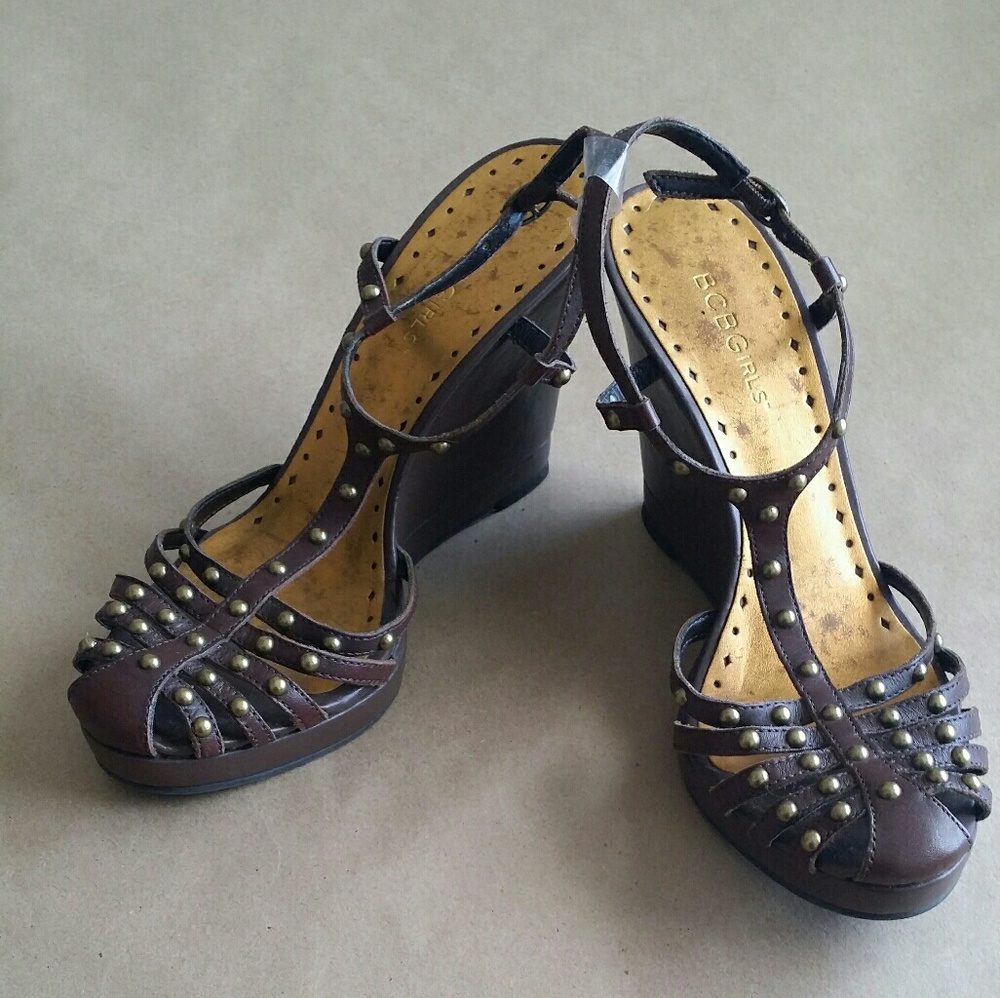 Cute Brown Wedge with Silver Stud Details