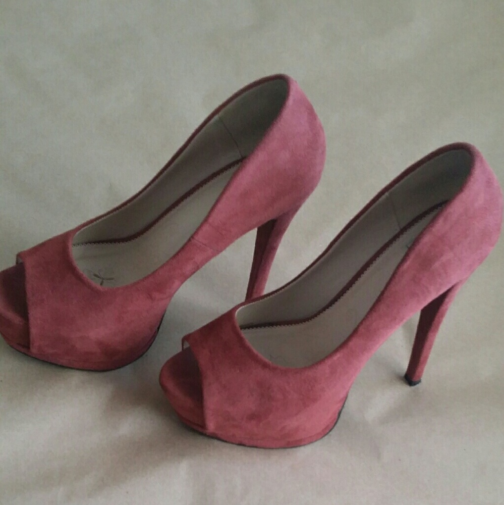 Suede Rust Red Peep-toe Pumps Heels High