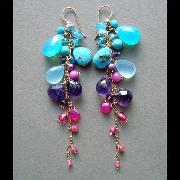 Colorful Gemstone Dangle Earrings - Picture 1 of 4