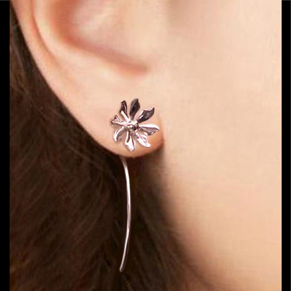 Wild Flower Long Stem Earrings Sterling Silver