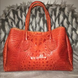 FURLA Orange Croc Embossed Leather Tote Bag