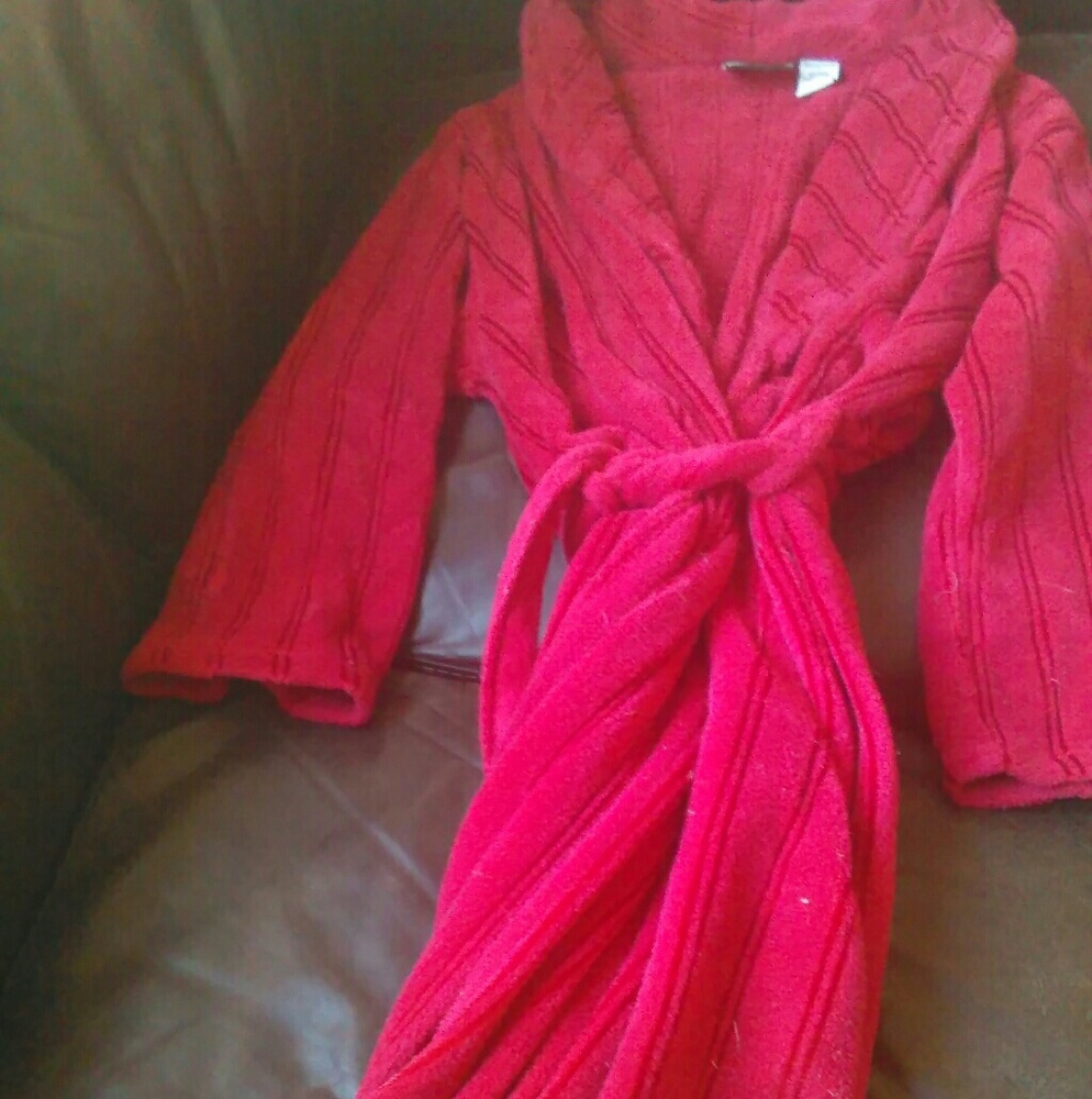 Red, striped, heavy bathrobe