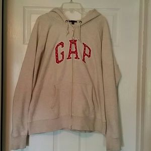Light gray GAP zip up hoodie with pink letters