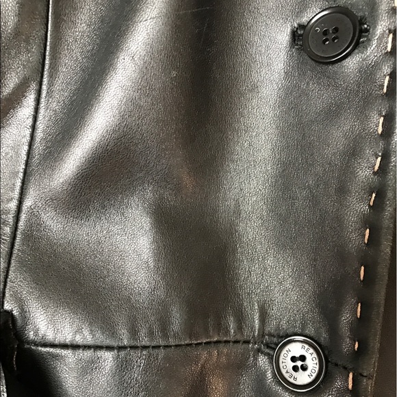 Black leather coat with white piping. - Picture 2 of 2