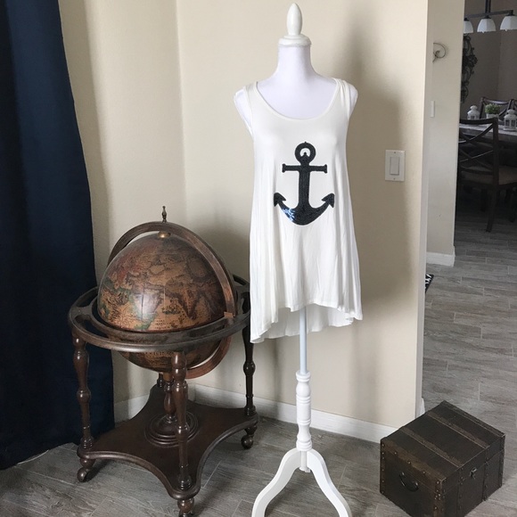 Peach Love Tops - Nautical Sequin Anchor Sleeveless Dress SzS