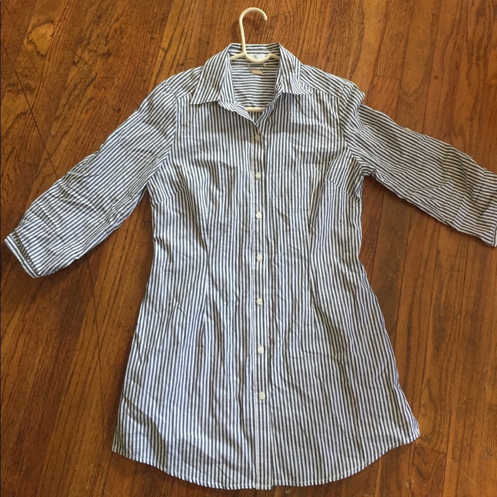 White and dark gray/black striped button down