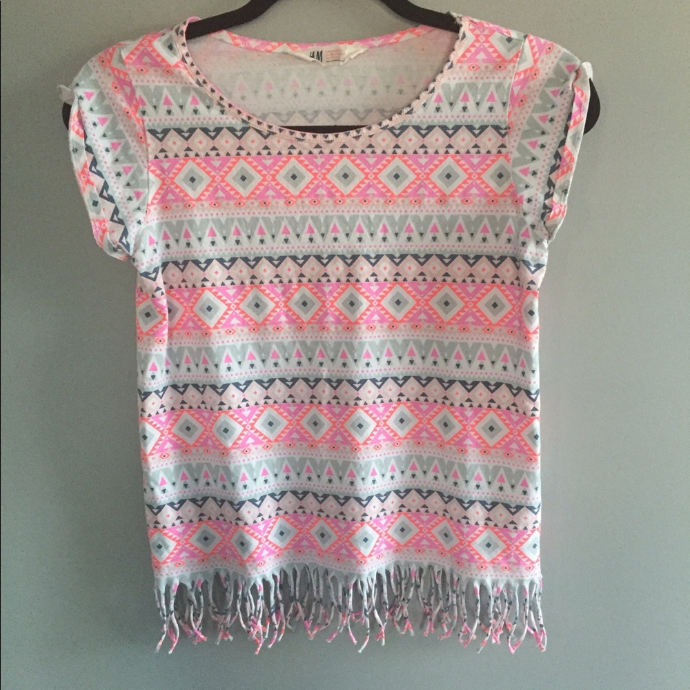 H&M Tribal Print Fringe Shirt