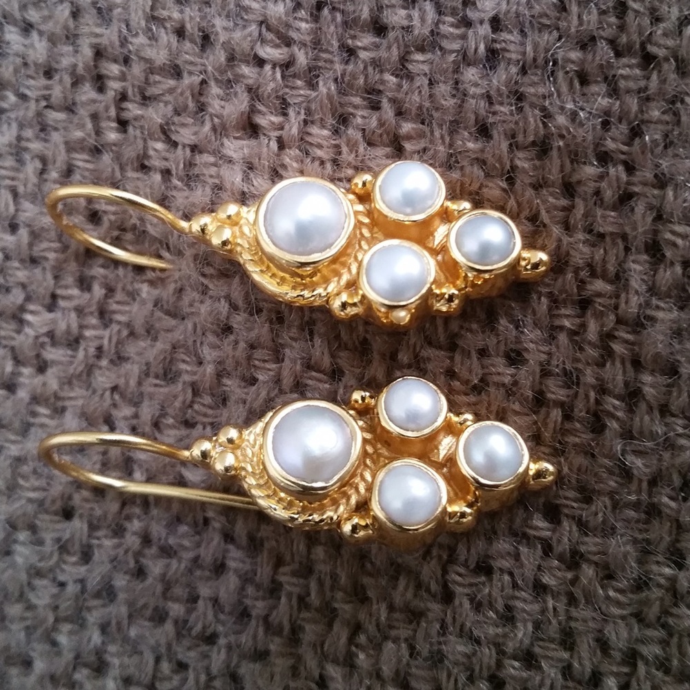 Gold and Pearl Drop Earrings