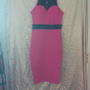 Pink and black lace body con dress