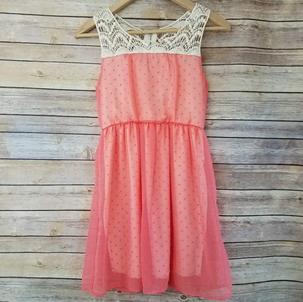 Kiddo by Katie Coral Pink Lace and Polka Dot Dress