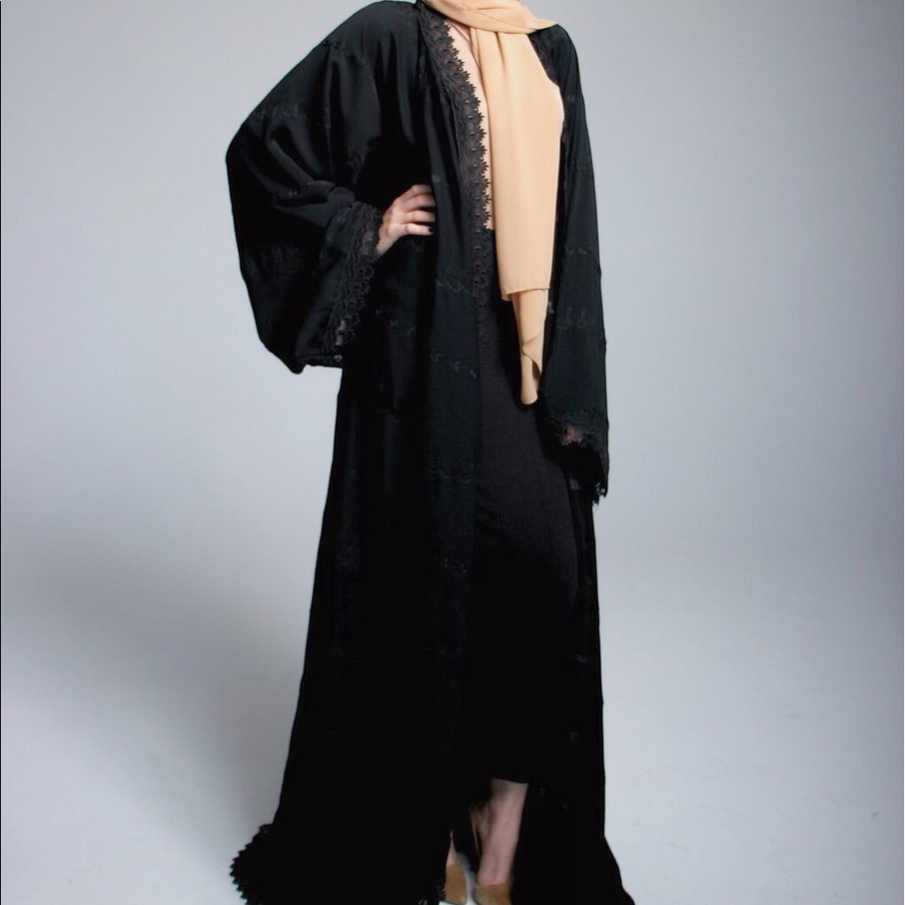 SOLD!!! Embroidered Black Eyelet Abaya Maxi Kimono