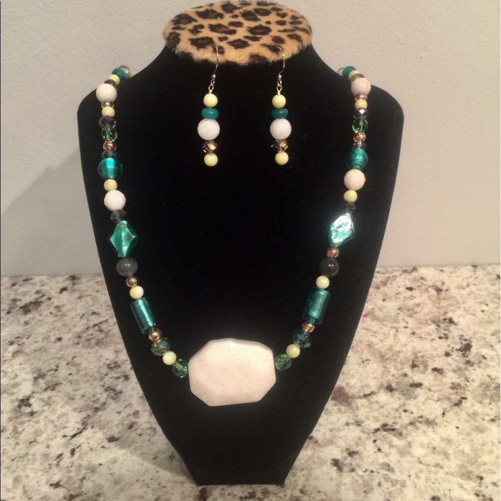 Gemstone necklace and earring set