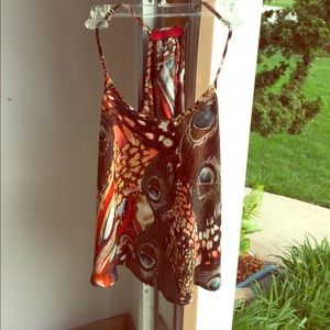 AKIRA Silky Feather Print top with Open Back