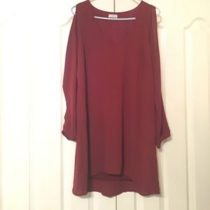TOBI Maroon Open-Shoulder Shift Dress