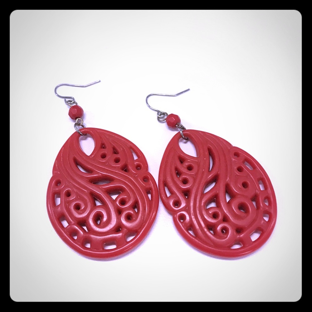 Red tribal earrings