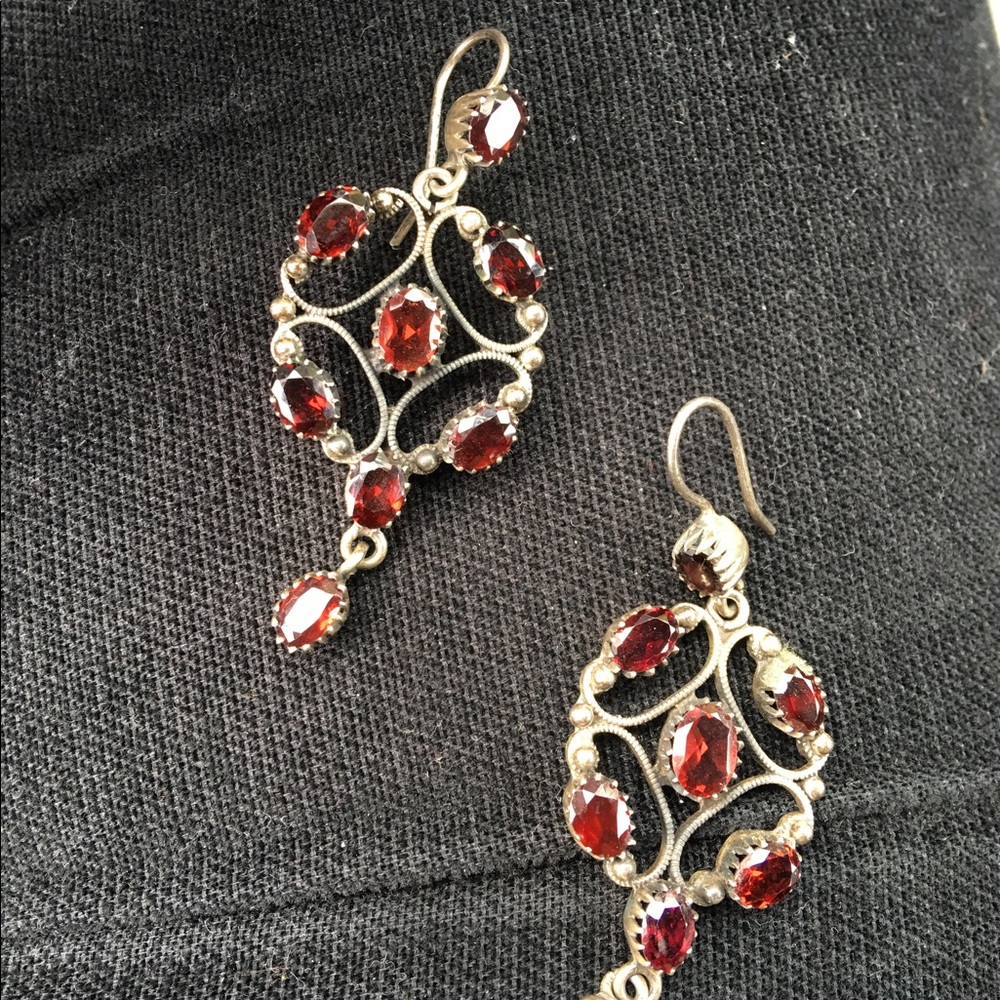 Red and silver stone earrings